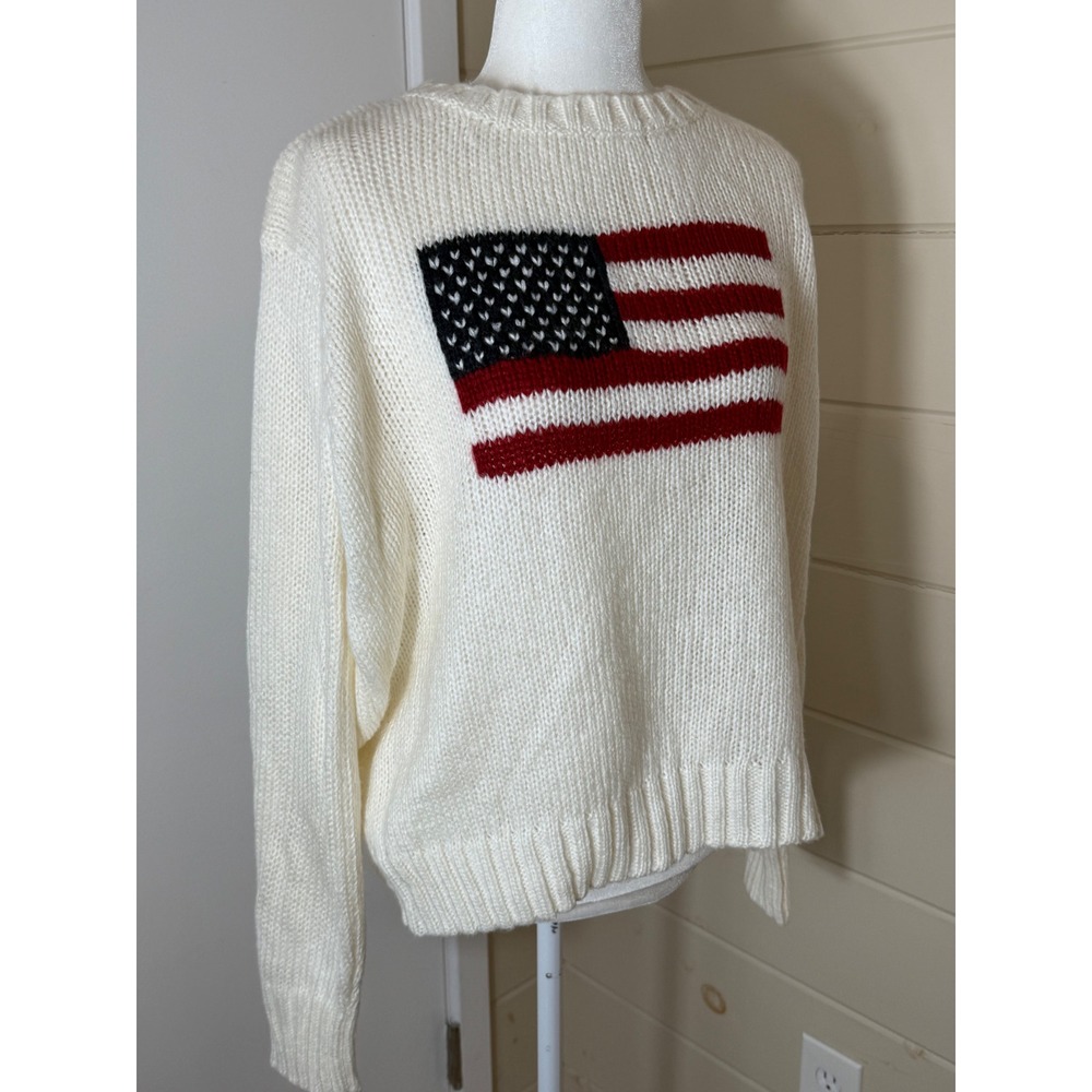 Wooden Ships American Flag Sweater Cream Mohair Wool Blend Boxy S/M Americana